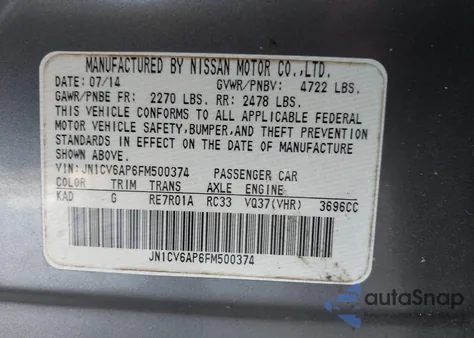 2015 Infiniti Q40 из США, поврежденный, VIN JN1CV6AP6FM500374